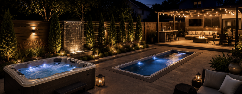 swimspa and hot tub dusk