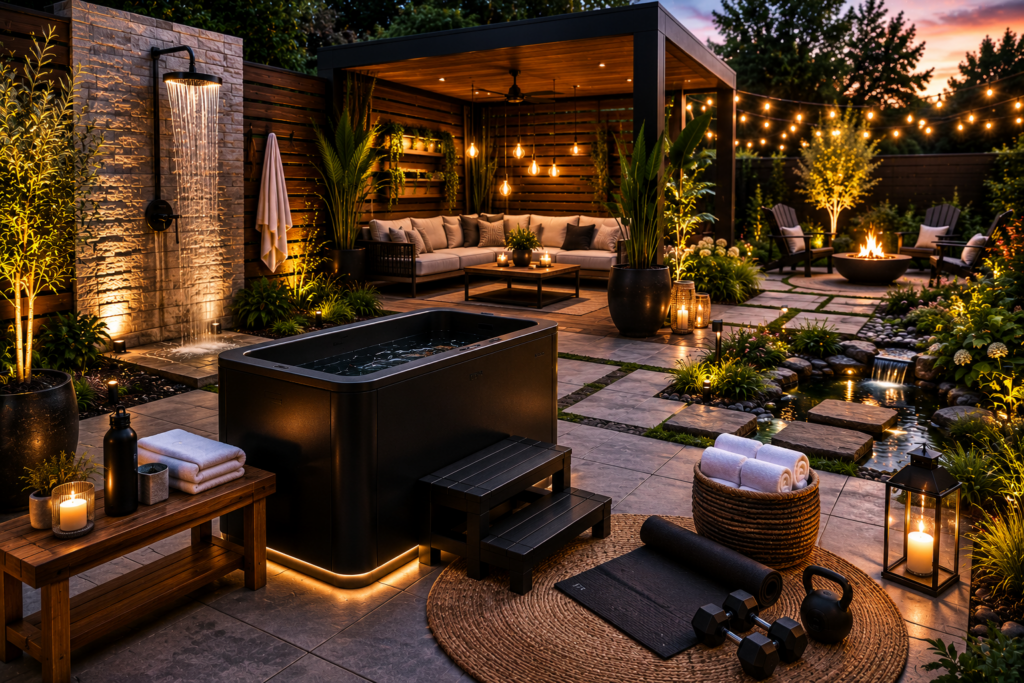 wellness backyard with firepit